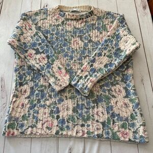 Zara Cottagecore Floral Chunky Oversized Heavy Knit Sweater Boho Y2K Women's M